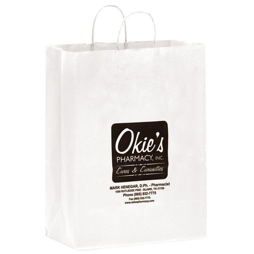 Custom Printed White Kraft Paper Shopper Tote Bag (13"x7"x17") - Flexo Ink - 1W13717-FI